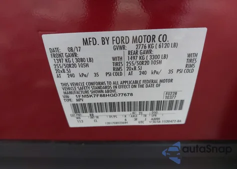 2017 Ford Explorer Limited from USA, damaged, VIN 1FM5K7F88HGD77678